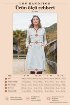 V-Neck Button Detail Zipper Closure Cream Winter Dress 7064