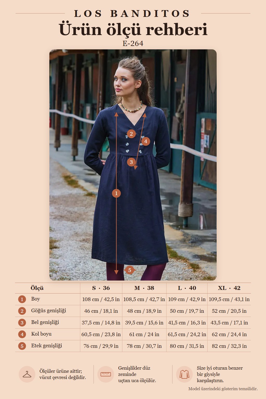 V-Neck Button Detailed Zipper Closure Black Long Sleeve Dress 7065