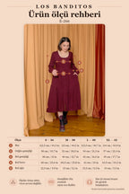 Crew Neck Button Detail Burgundy Long Sleeve Dress 7117