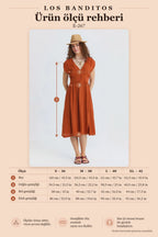 V-Neck Open Back Rust Midi Dress 7123
