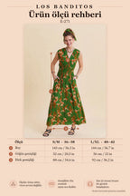 Green Ethnic Wrap-Front Dress with Elastic Waist 7138