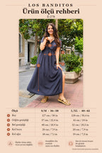 V-Neck Slit Lace-Up Anthracite Bohemian Dress 7354