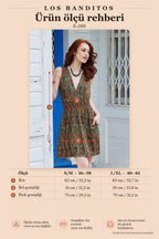 V-Neck Smocked Waist Green Floral Dress 7342