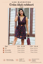 V-Neck Smocked Waist Floral Black Dress 7341