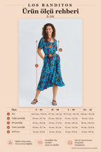 U-Neck Double-Breasted Ruffled Blue Floral Dress 7279
