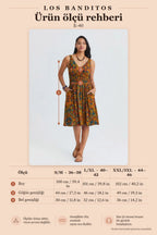 V-Neck Spaghetti Strap Elastic Waist Mustard Floral Dress 7161