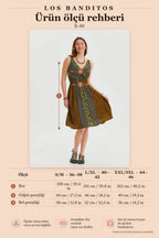 V-Neck Yoke Green Patterned Midi Dress 6843