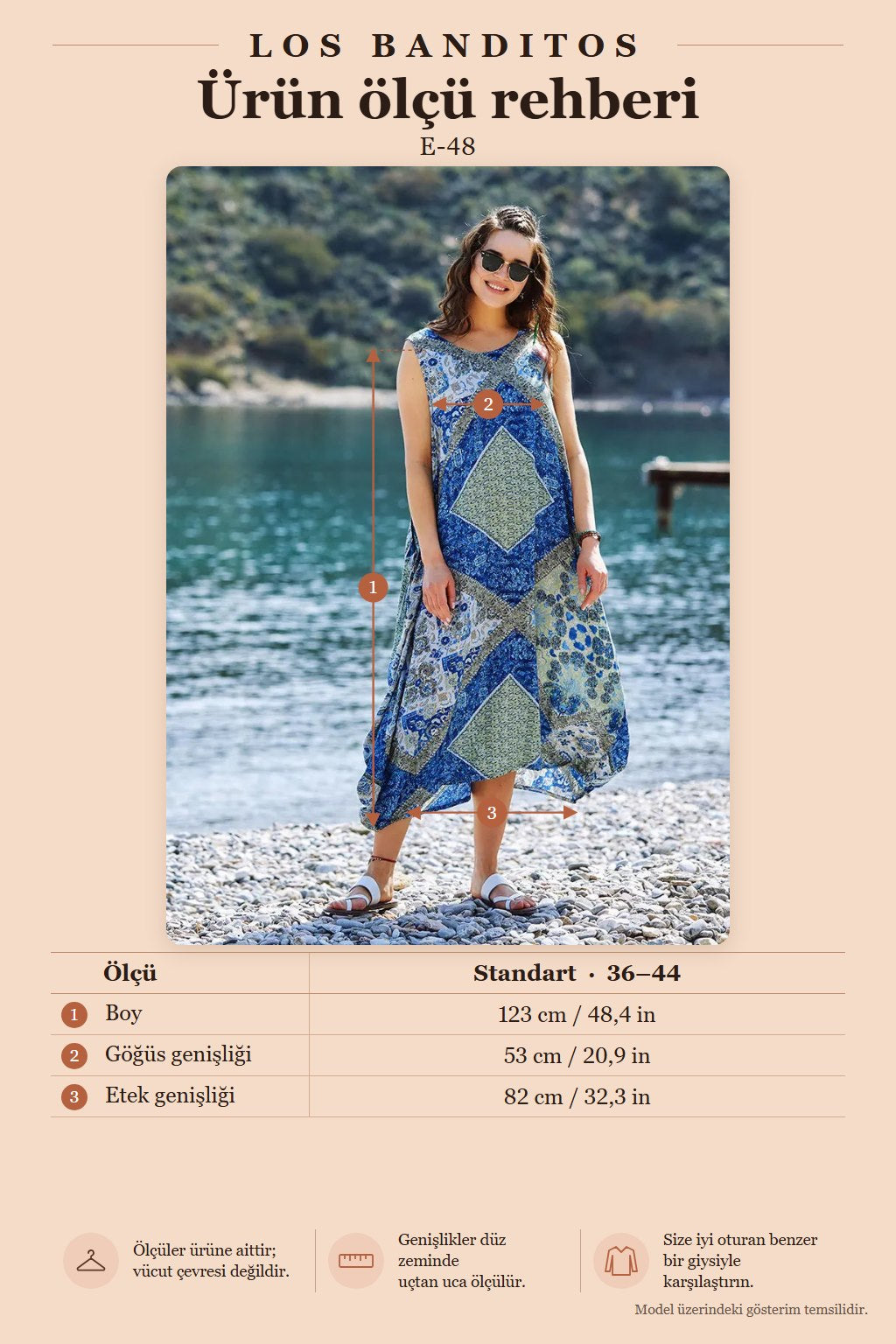 Blue Patterned Bohemian Boat Neck Pocketed Long Casual Dress 3351