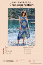 Blue Patterned Bohemian Boat Neck Pocketed Long Casual Dress 3351