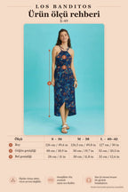Bohemian Style Blue Patterned Halter Neck Wrap Dress 6359