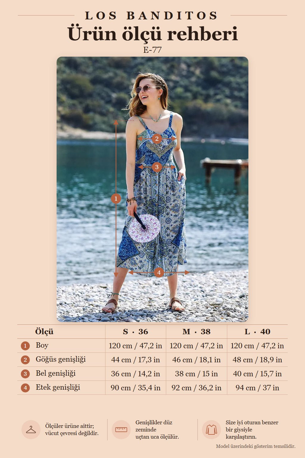 Bohemian Style Buttoned Wide Strap Long Blue Patterned Dress 3422