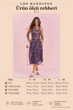 Bohemian Style Button-Down Wide Strap Long Purple Patterned Dress 4964