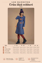 Ribbed Collar Lace Detail Long Sleeve Navy Blue Dress 6687