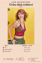 Open-Back Halter Neck Authentic Patterned Crop Blouse 5261