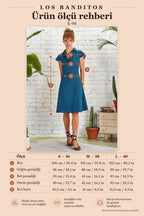 Shirt Collar Front Button Short Sleeve Flared Petrol Dress 5125