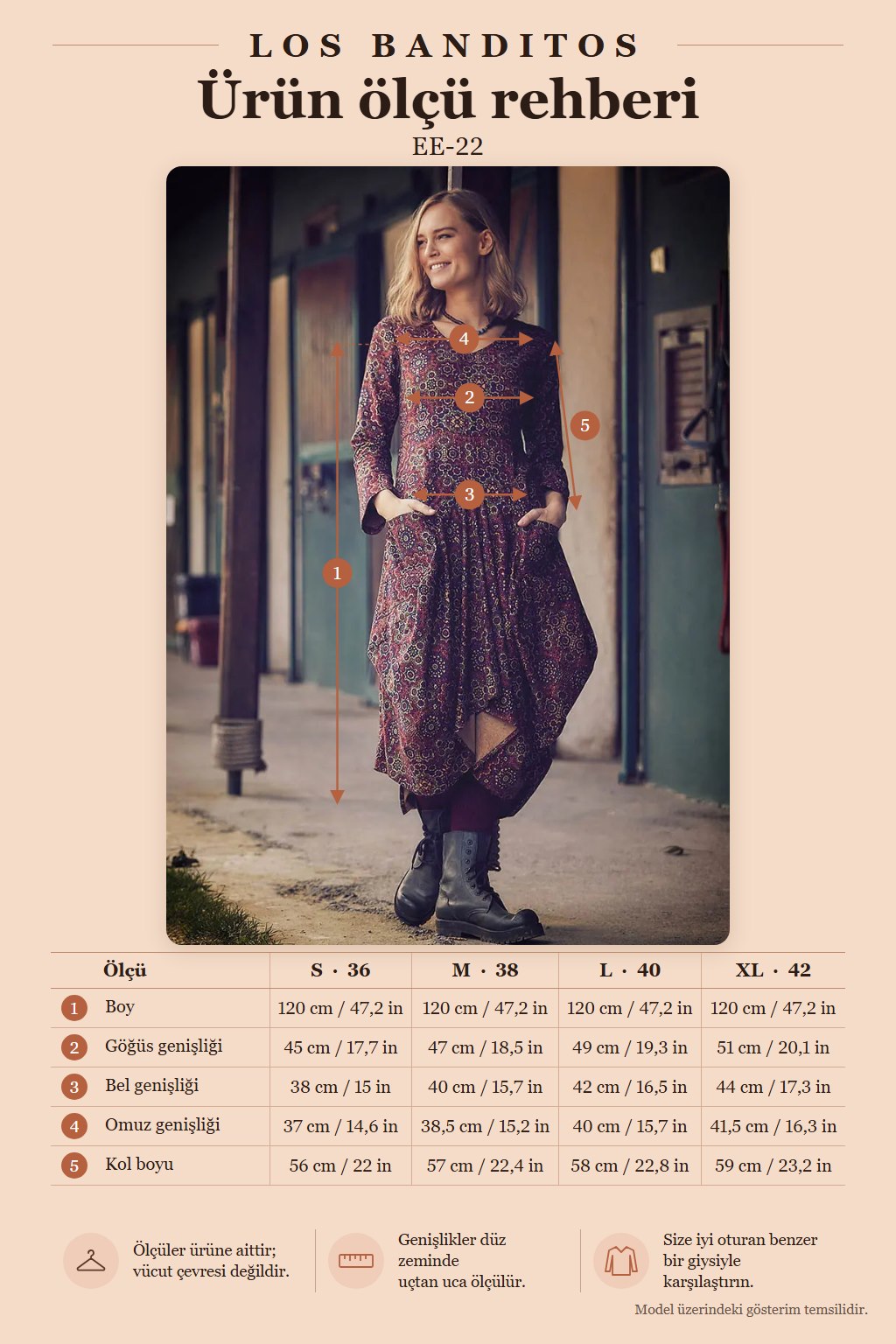 Retro Patterned V-Neck Long Sleeve Balloon Dress 2079