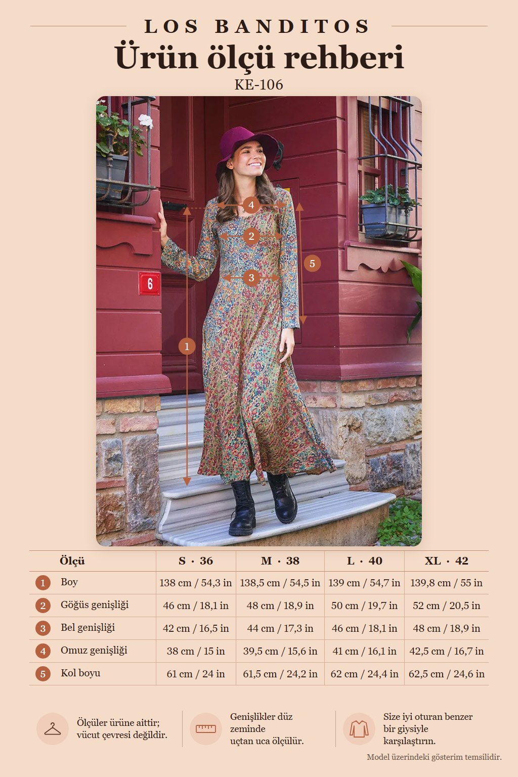 Green Pera Patterned Long Sleeve Winter Patch Dress 6698