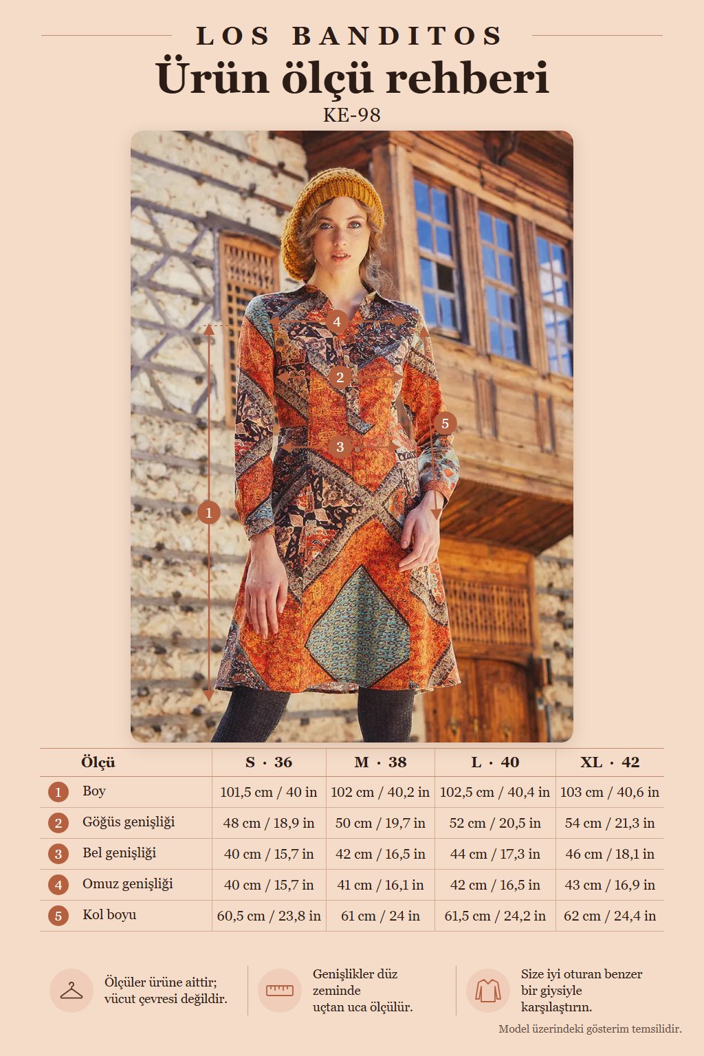 Kahve Desenli Uzun Kollu Gömlek Elbise 5081