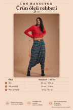 Smocked Waist Detail Winter Women's Teal Patterned Harem Pants 5137