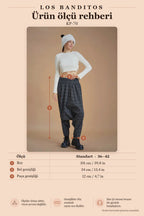 Women's Black Polka Dot Winter Harem Pants with Smocked Waist Detail 6657