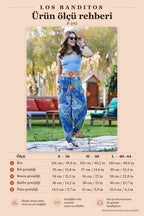 Blue Patterned Bohemian Style Loose Harem Pants 3355