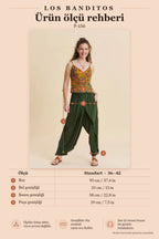 Elastic Waist Wrap-Detail Khaki Women's Bohemian Trousers 7175