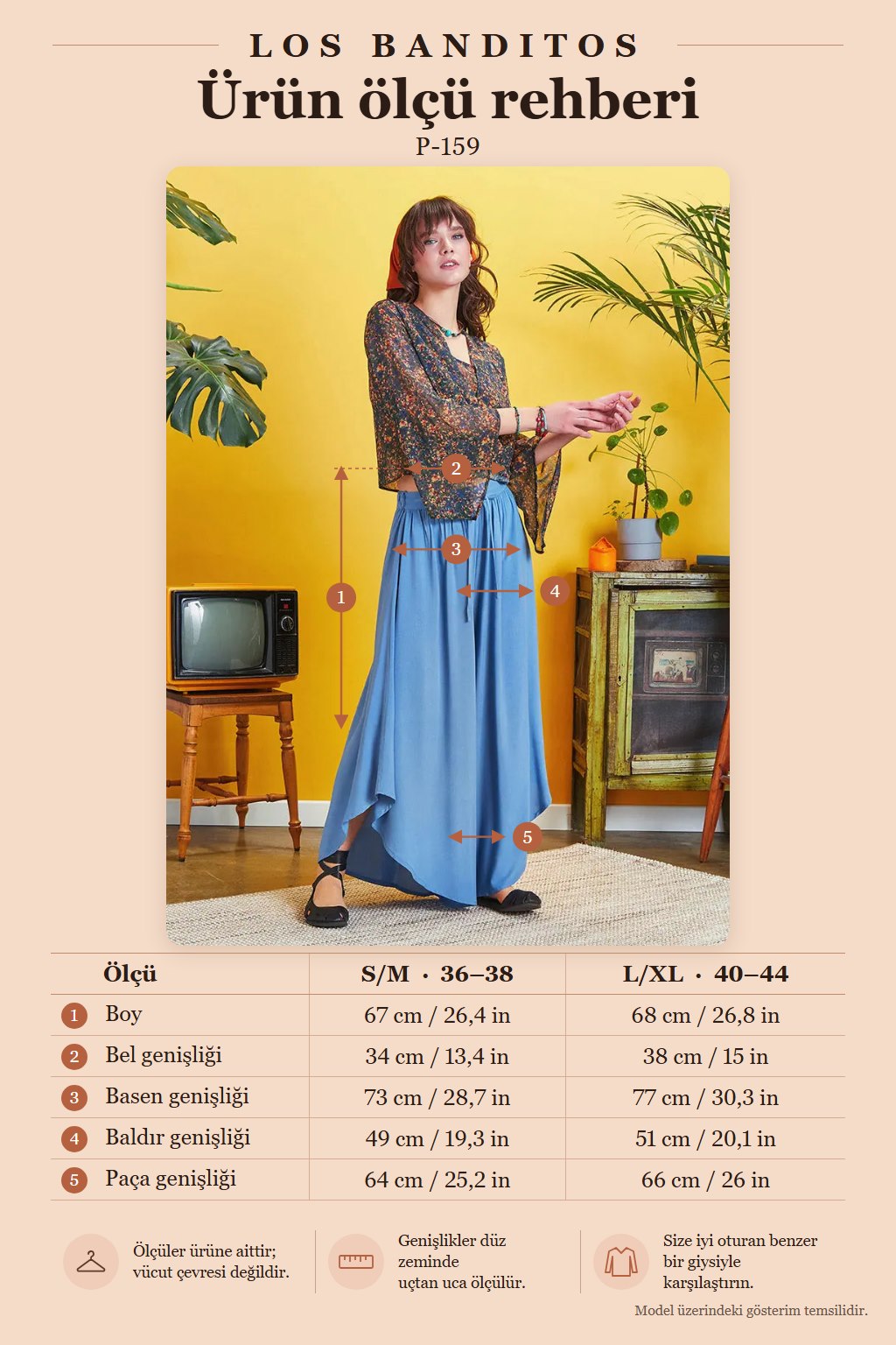 Blue Wide-Leg Trousers with Cuffed Details and Elastic Waist 5173