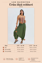 Draped Khaki Women's Bohemian Harem Pants with Elastic Cuffs 7178