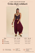 Drape Bell Bottom Elastic Waist Burgundy Women's Summer Trousers 7179