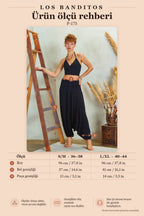 Draped Detail Elastic Waist Black Harem Pants 5290