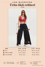 Black Bohemian Trousers with Drawstring Detail and Elastic Waist 6793