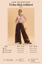 Black Patterned Ethnic Trousers with Tie Detail and Elastic Waist 6789