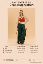Green Ethnic Pants with Tie Detail and Elastic Waist 6790