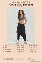 Black Women's Harem Pants with Shirred Detail, Elastic Cuffs and Pockets 6799