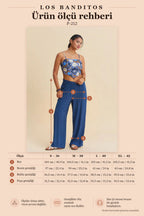 Double-Breasted Indigo Women's Viscose Trousers with Crossover Waist Belt 7186