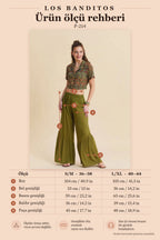 Women's Green Summer Pants with Elastic Waist, Ruffles, and Pockets 7192