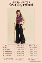 Black Wide-Leg Pants with Elastic Waist, Ruffles, and Pockets 7190