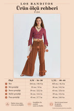 Brown Wide-Leg Trousers with Drawstring Waist, Ruffles, and Pockets 7189
