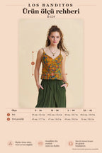 V-Neck Spaghetti Strap Mustard Floral Blouse 7336
