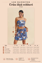 Wrap-Front Side-Zip Blue Patterned Skort 7274