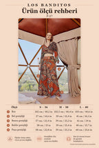 Low Rise Buttoned Wide Leg Patterned Women's Brown Trousers 4855