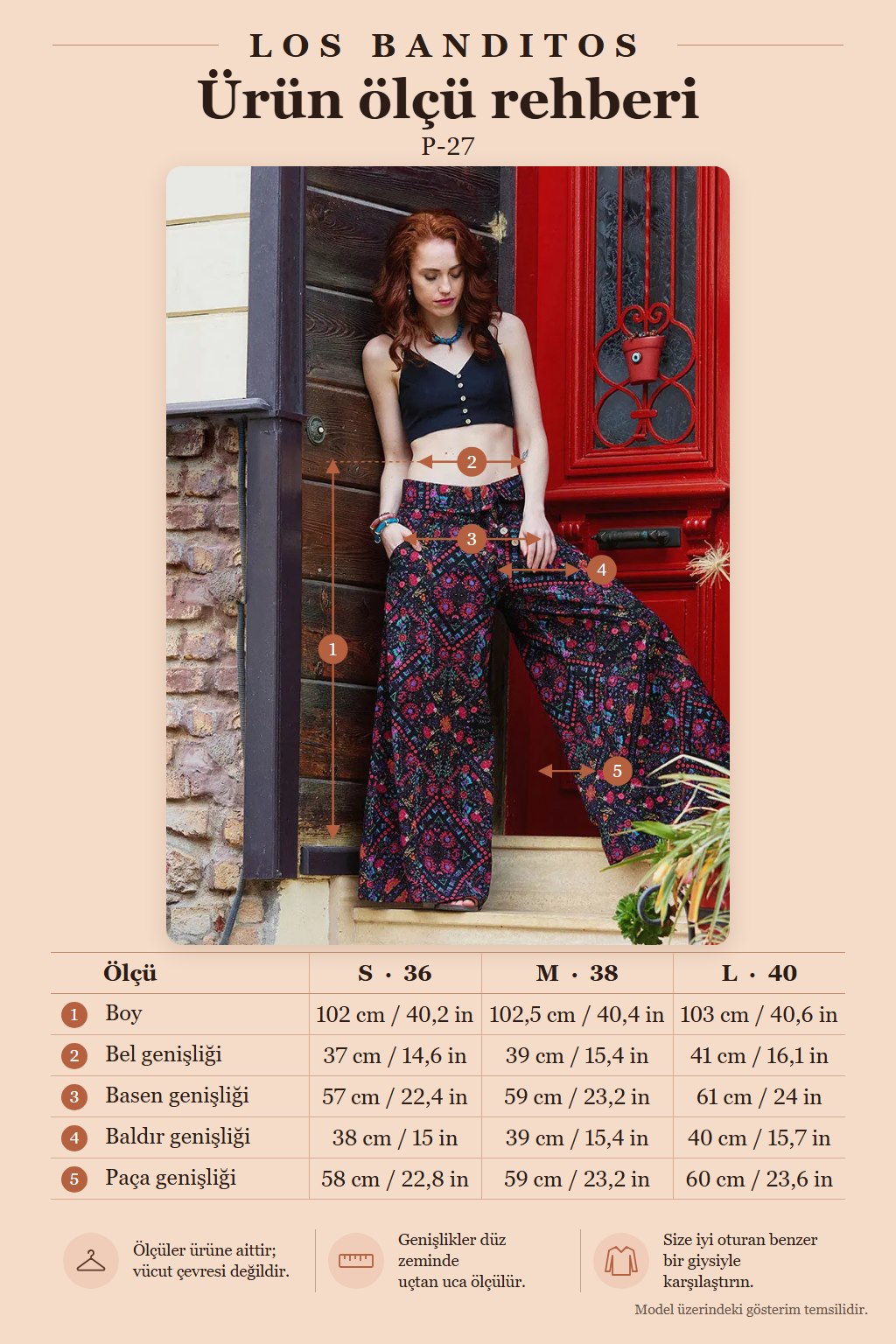 Low-Rise Buttoned Black Patterned Authentic Women's Trousers 7348