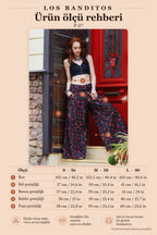 Low-Rise Buttoned Black Patterned Authentic Women's Trousers 7348