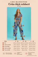 Blue Patterned Half-Sleeve Bohemian Jumpsuit 6355