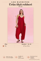 Halter Neck Red Women's Summer Jumpsuit with Elastic Cuffs 6804
