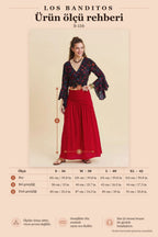 Draped Detail Slit Loose Red Skirt 7236