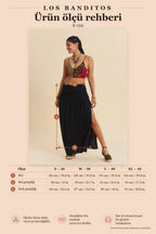 Draped Detail Slit Black Bohemian Skirt 7237