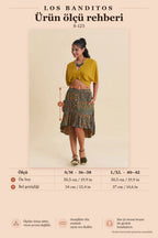Elastic Waist Buttoned Ruffled Petrol Floral Skirt 7325
