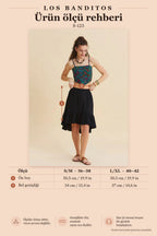 Black Asymmetric Skirt with Elastic Waist, Buttons, and Ruffles 7324