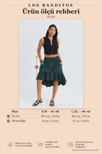 Green Asymmetric Skirt with Elastic Waist, Buttons, and Ruffles 7326